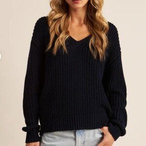 John + Jenn Elliot Sweater Womens S Chunky Knit V-neck Fisherman Pullover